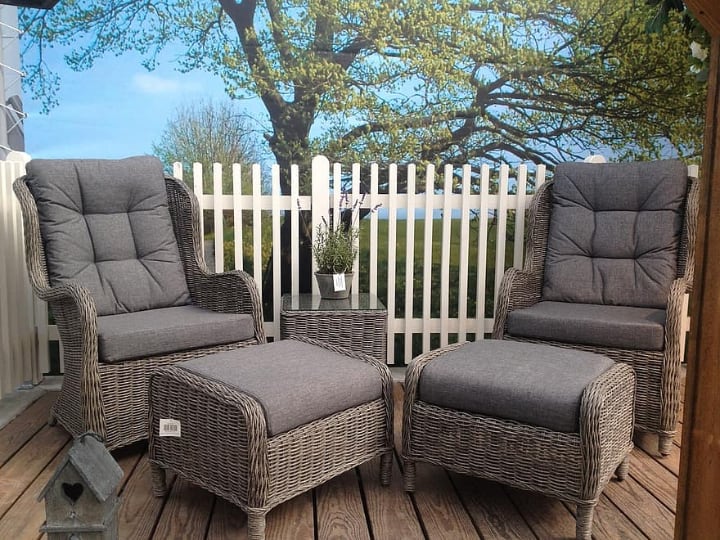 Amazon.com: Furniwell Patio Outdoor Furniture Set 4 Pieces Porch Wicker  Chairs Sets Rattan Balcony Sofa Conversation Set for Backyard Lawn  Pool(Grey and Beige) : Patio, Lawn & Garden