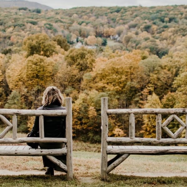 wooden benches on top of the hill