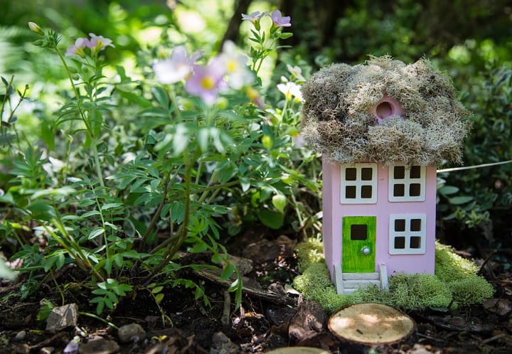 fairy garden pink house