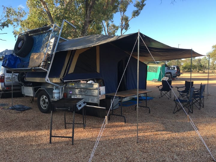 tent connected on a trailer truck