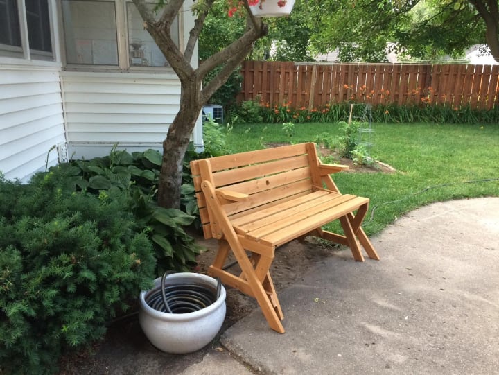 portable foldable garden picnic bench that turns into table