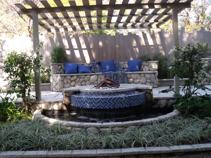 garden design with pergola couch and pond