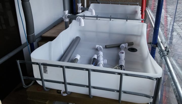 drain and pipes in a aquaponic system