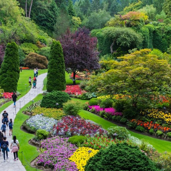 colorful botanical garden with lots of people