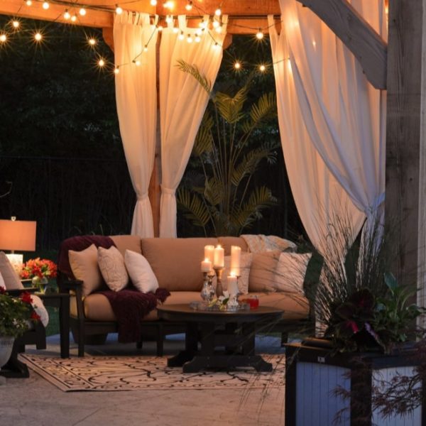 cozy backyard at night