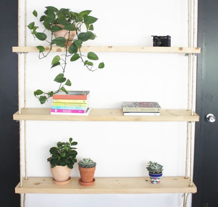 hanging rope wooden shelves