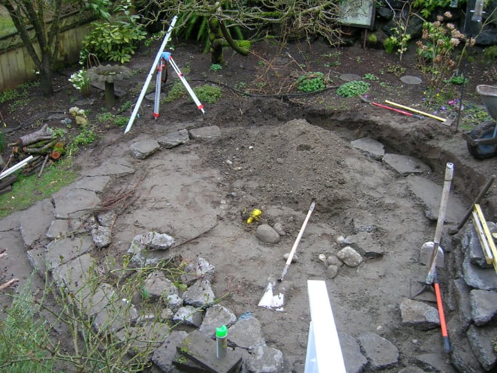 laying the stones in the rock garden