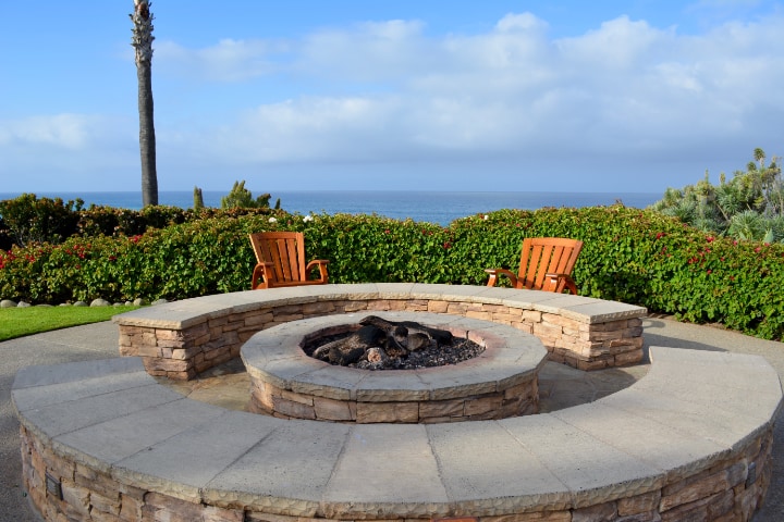 matching outdoor brick fire pits and seats