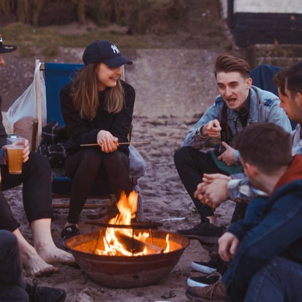 portable outdoor fire pit with friends