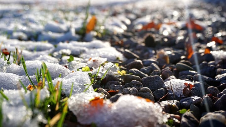 snowy winter on a rock garden