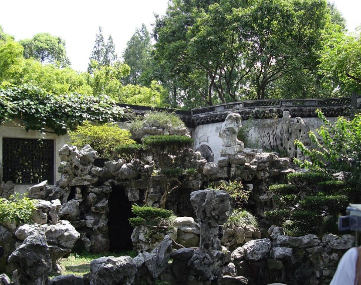 stacked rocks in garden