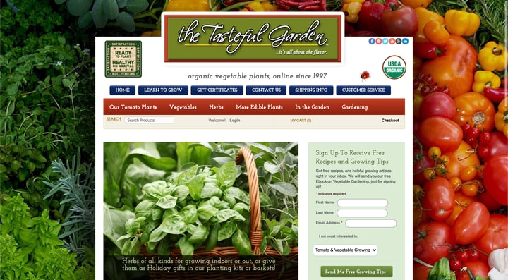 the tasteful garden website homepage