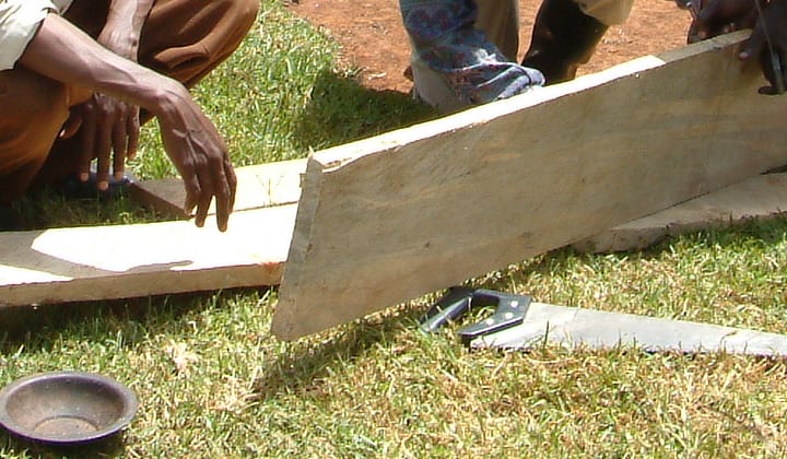 cutting wood for diy beehive