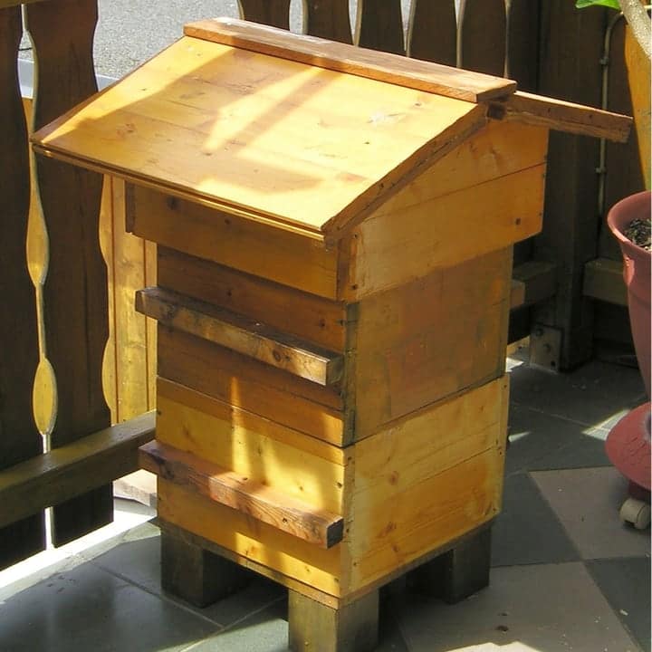 warre hive in the garden