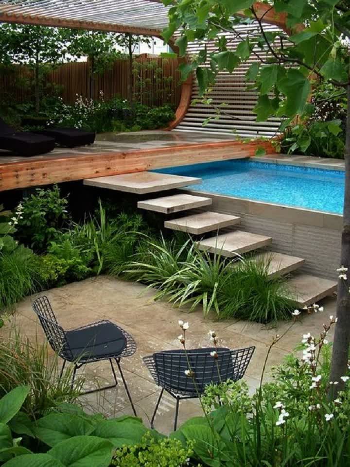 big pool landscape gardening concept