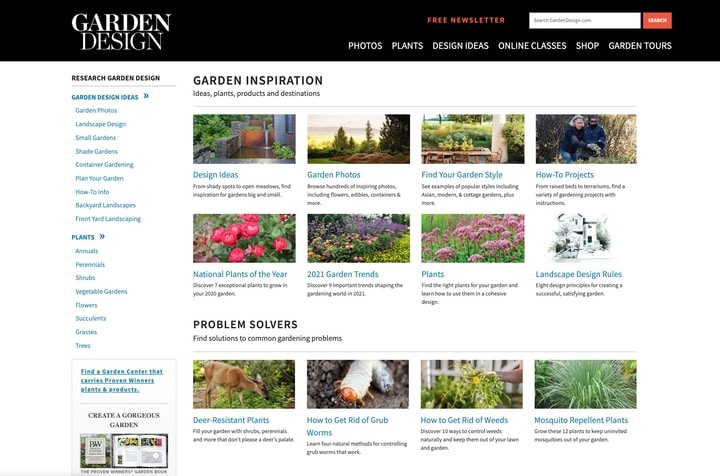 garden design website homepage