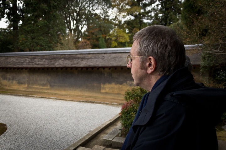 relaxing on the zen garden