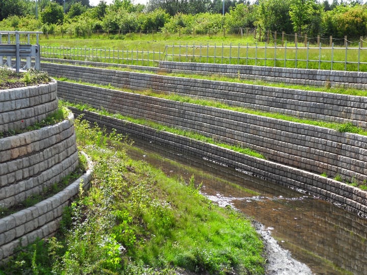 retaining wall garden brick on a water feature