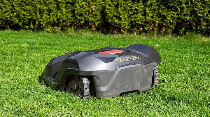 robot mower cutting grass