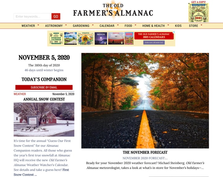 the old farmers almanac website homepage